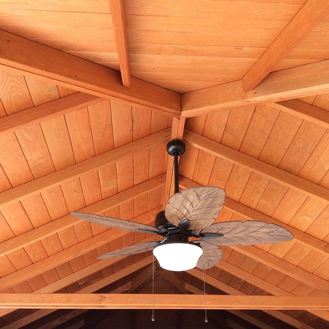 Pavilion wood roof with light and ceiling fan
